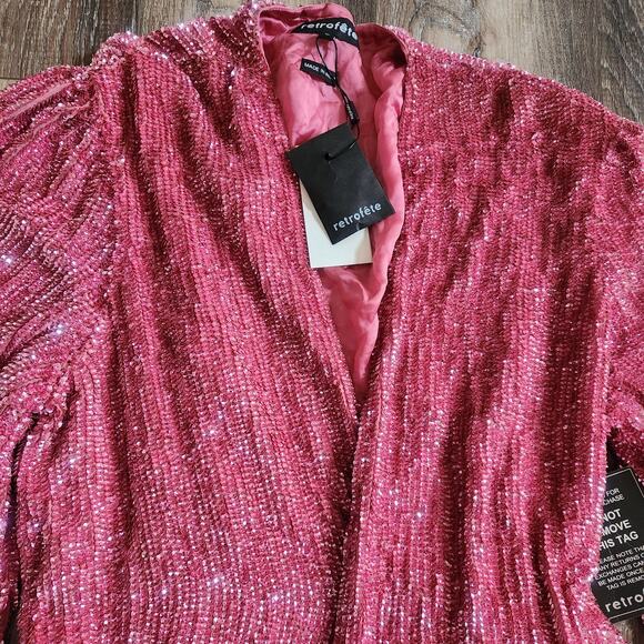 Retrofete Gabrielle Robe Dress in Pastel Pink Sequins Size Small NWT Long Sleeve - Picture 3 of 12